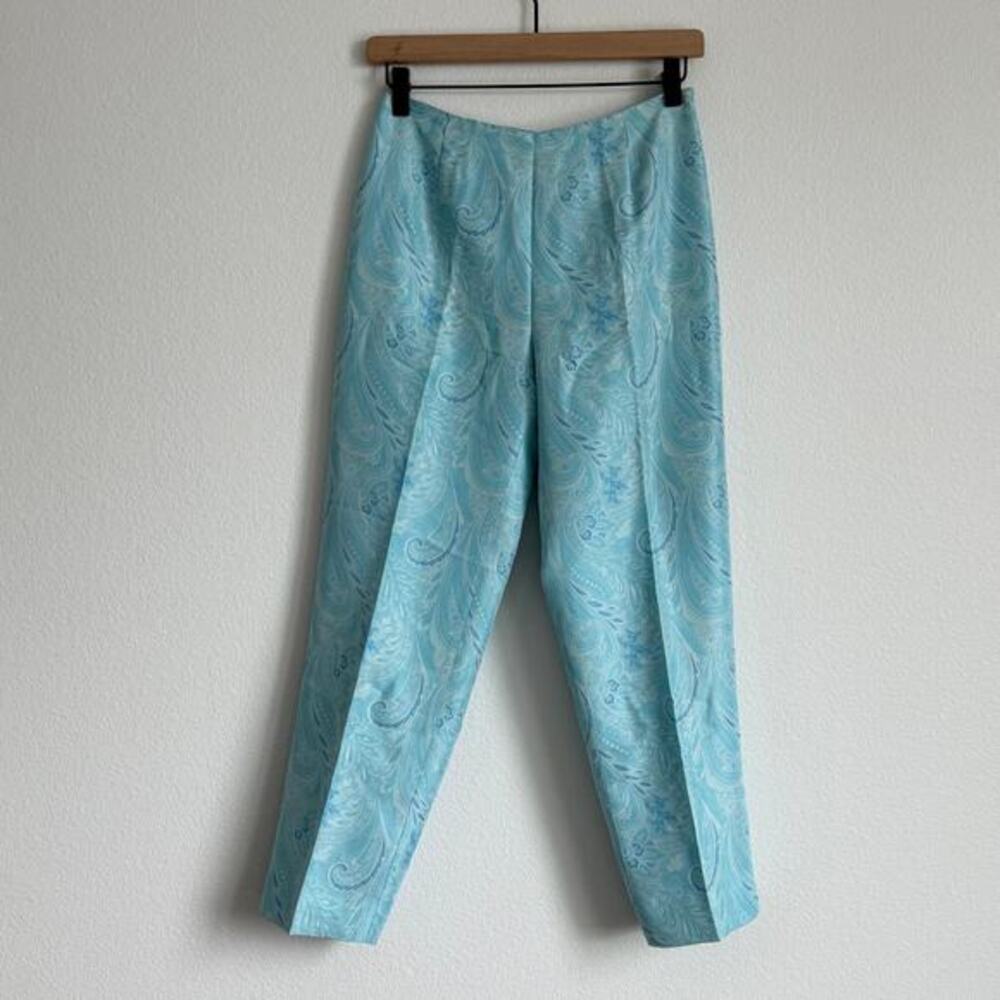 Vintage Loft 100% Silk Paisley Trousers 4P Light Blue Boho Chic Straight Leg